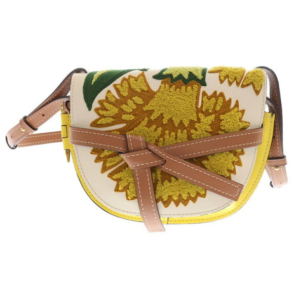 Loewe Handbags - Loewe William Morgan Gate Floral Shoulder Bag Yellow Leather Brown